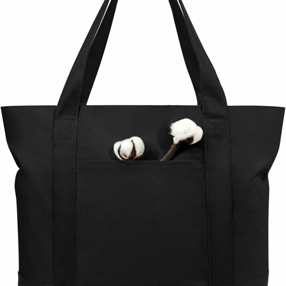 1-Pack Canvas Tote Bag with an External Pocket, Reusable Grocery Shopping Bag, T